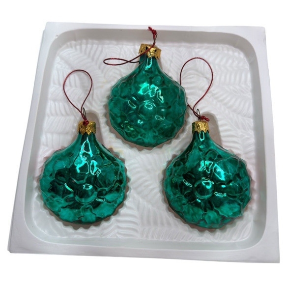 Vintage NOS Dayton Hudson Wreath Blown Glass Christmas Ornaments Red Green Set 3 - Picture 3 of 6
